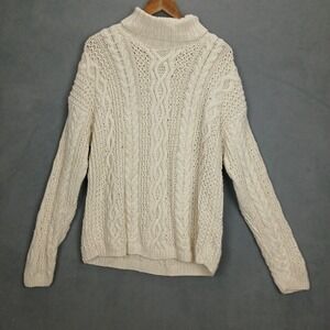 Vintage Yorkshire Knitting Company Sweater Womens XL Beige Cable Knit Turtleneck
